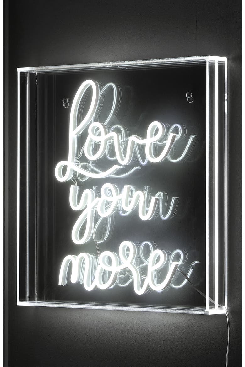 Love Square Contemporary Glam Acrylic Box USB Operated LED Neon Light, Alternate, color, White
