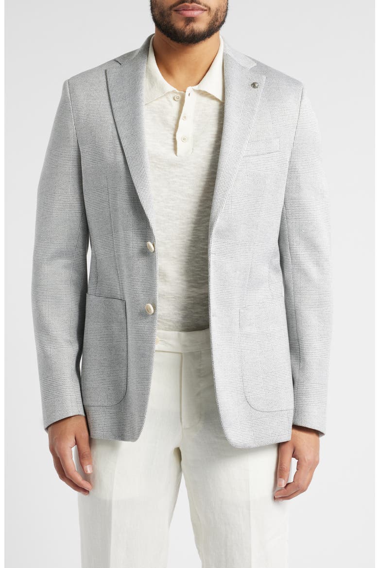 Hampton Glen Plaid Knit Cotton & Silk Blend Sport Coat, Main, color, LIGHT GREY