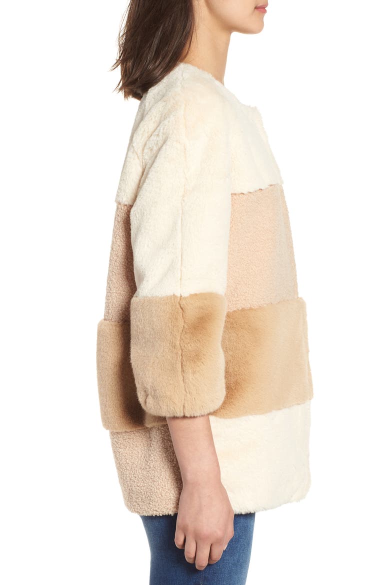 Patchwork Faux Fur Jacket, Alternate, color, BEIGE
