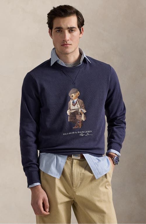 Polo Ralph Lauren Navy Blue Cotton Blend Sweatshirt With Iconic Bear Logo In Blue