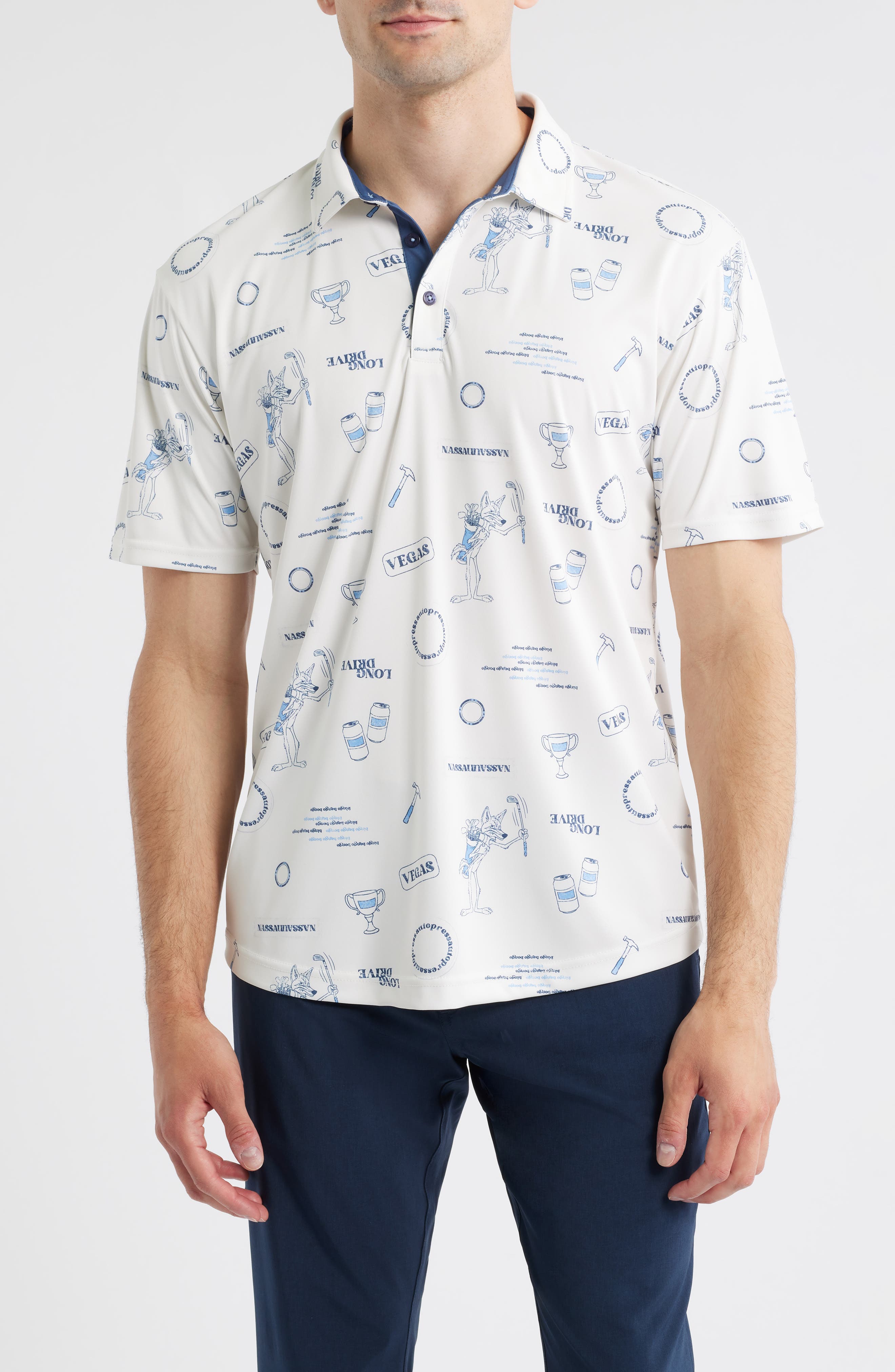 Swannies Roman Icon Print Performance Golf Polo