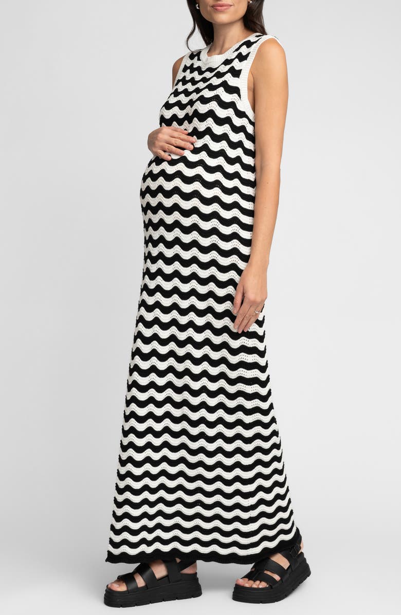 Seraphine Squiggle Stripe Cotton Blend Knit Maternity Dress, Alternate, color, 