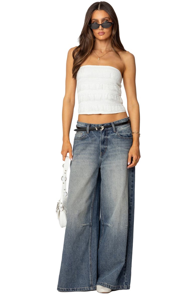 Georgette Lacey Ruffle Tube Top, Alternate, color, WHITE