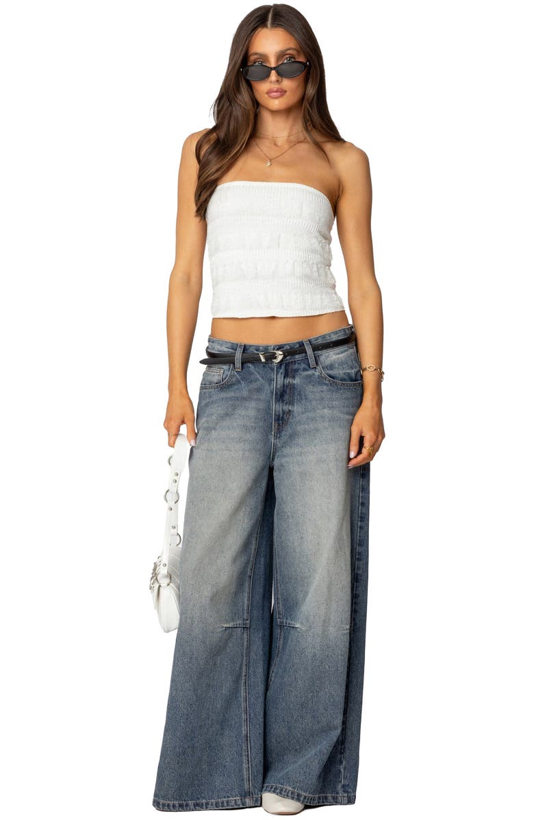 EDIKTED Georgette Lacey Ruffle Tube Top, Alternate, color, White