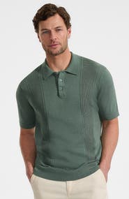 Lands' End Short Sleeve Vertical Rib Button Down Sweater Polo