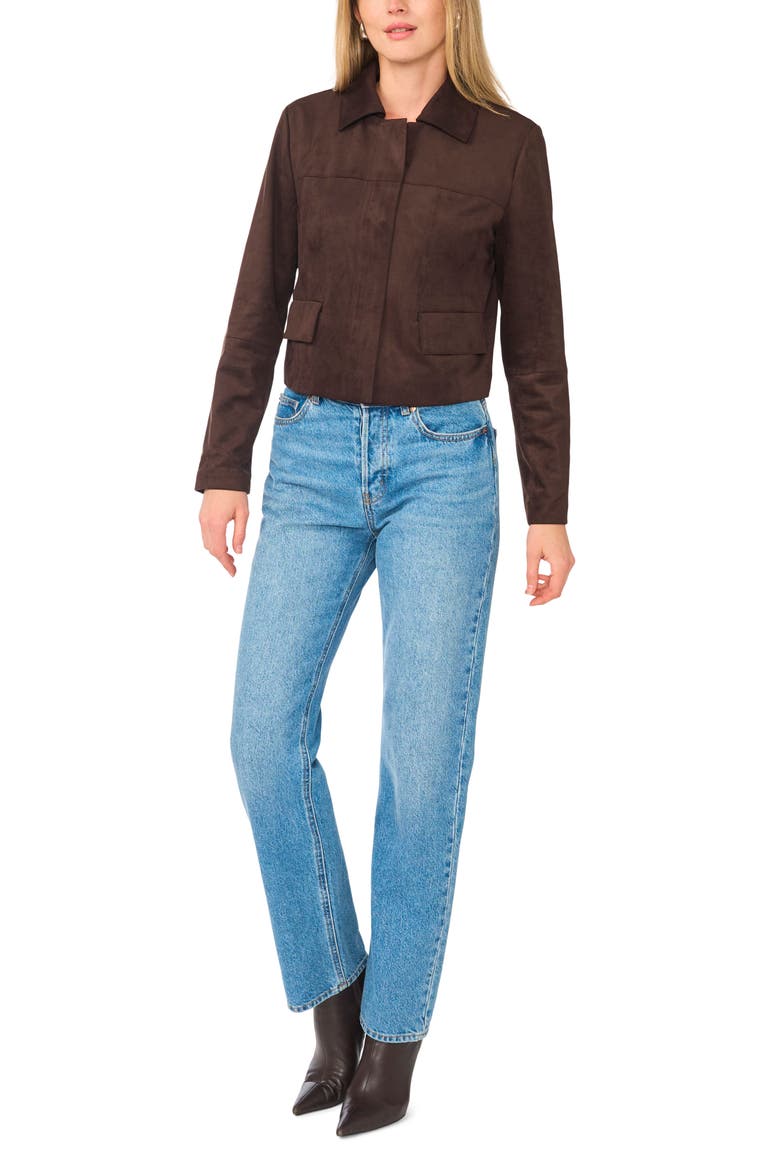 Faux Suede Cropped Jacket, Alternate, color, CALL ME CHOCOLATE