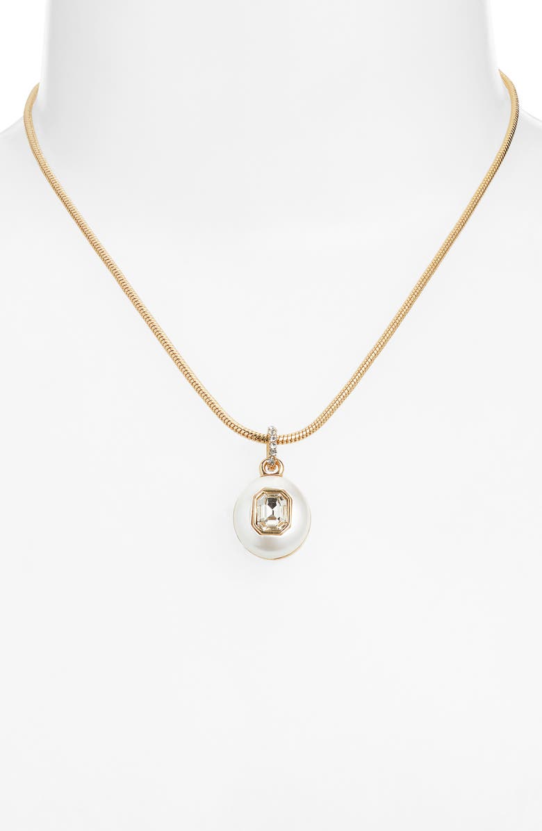 Nordstrom Crystal Inlay Oval Pendant Necklace, Alternate, color, Clear- White- Gold