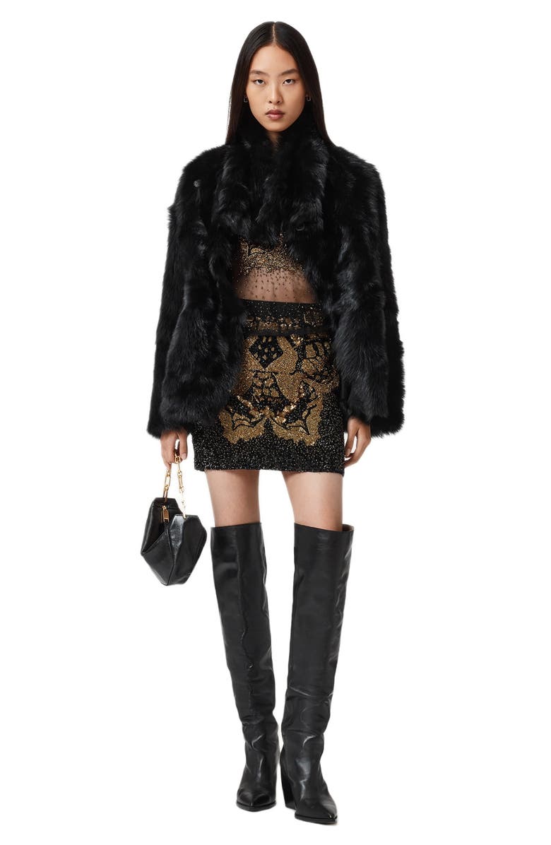 AllSaints Jamilia Embellished Miniskirt, Alternate, color, Black/ Gold