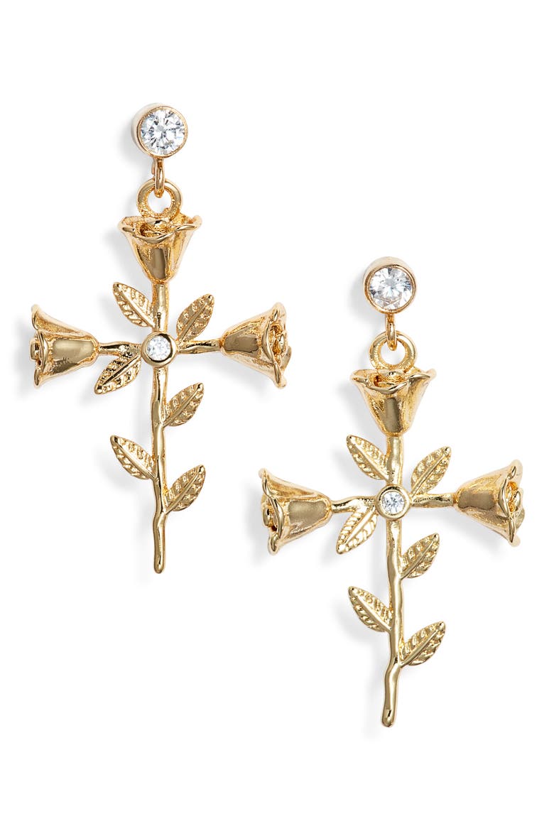 Mini Rosa Sacra Earrings, Main, color, GOLD