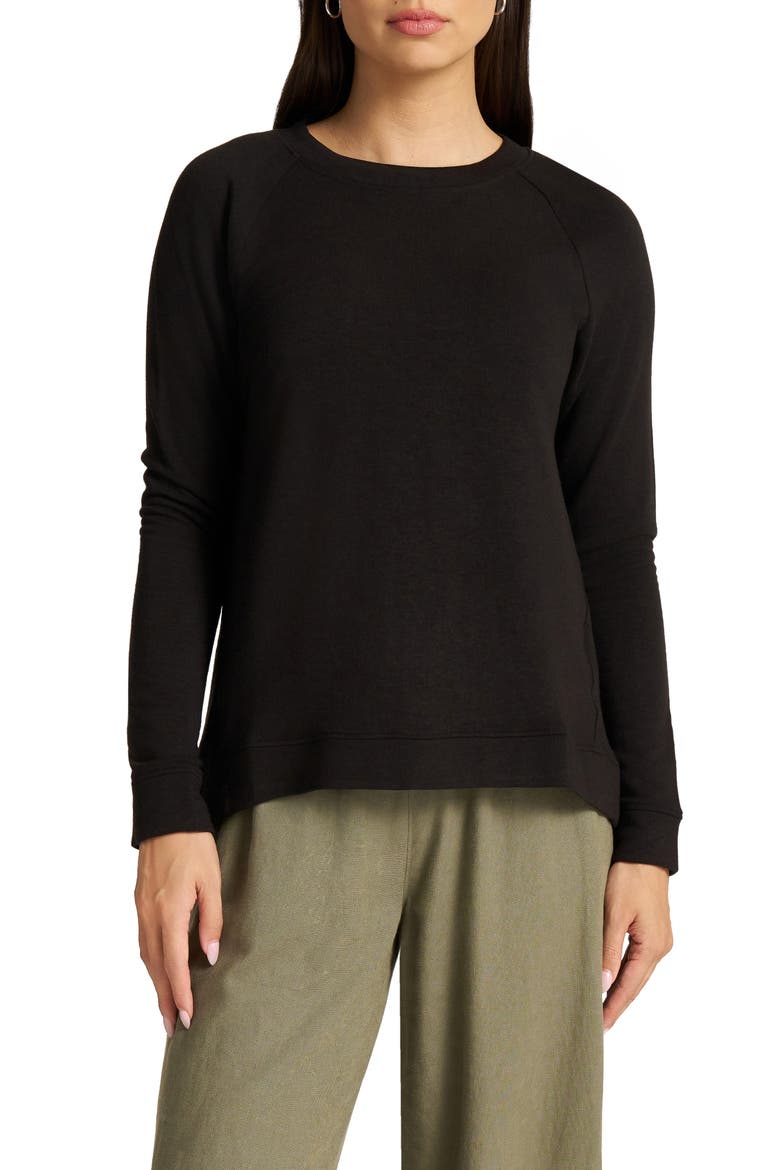 High-Low Fleece Sweatshirt, Main, color, BLACK