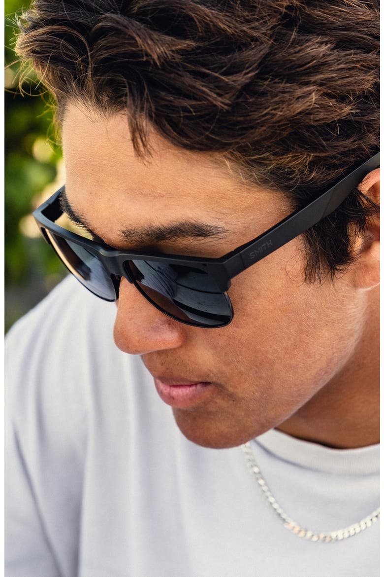Lowdown 56mm ChromaPop Polarized Browline Sunglasses, Alternate, color, MATTE BLACK / BLACK