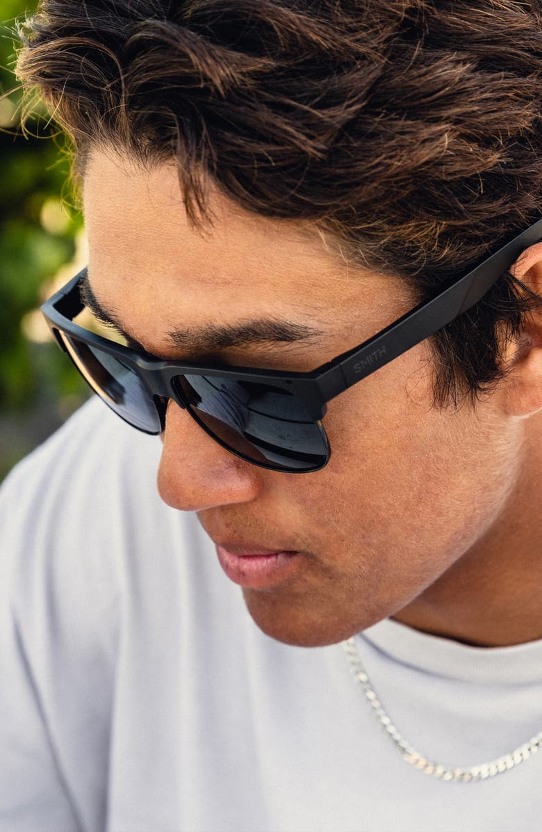 Smith Lowdown 56mm ChromaPop Polarized Browline Sunglasses, Alternate, color, Matte Black / Black