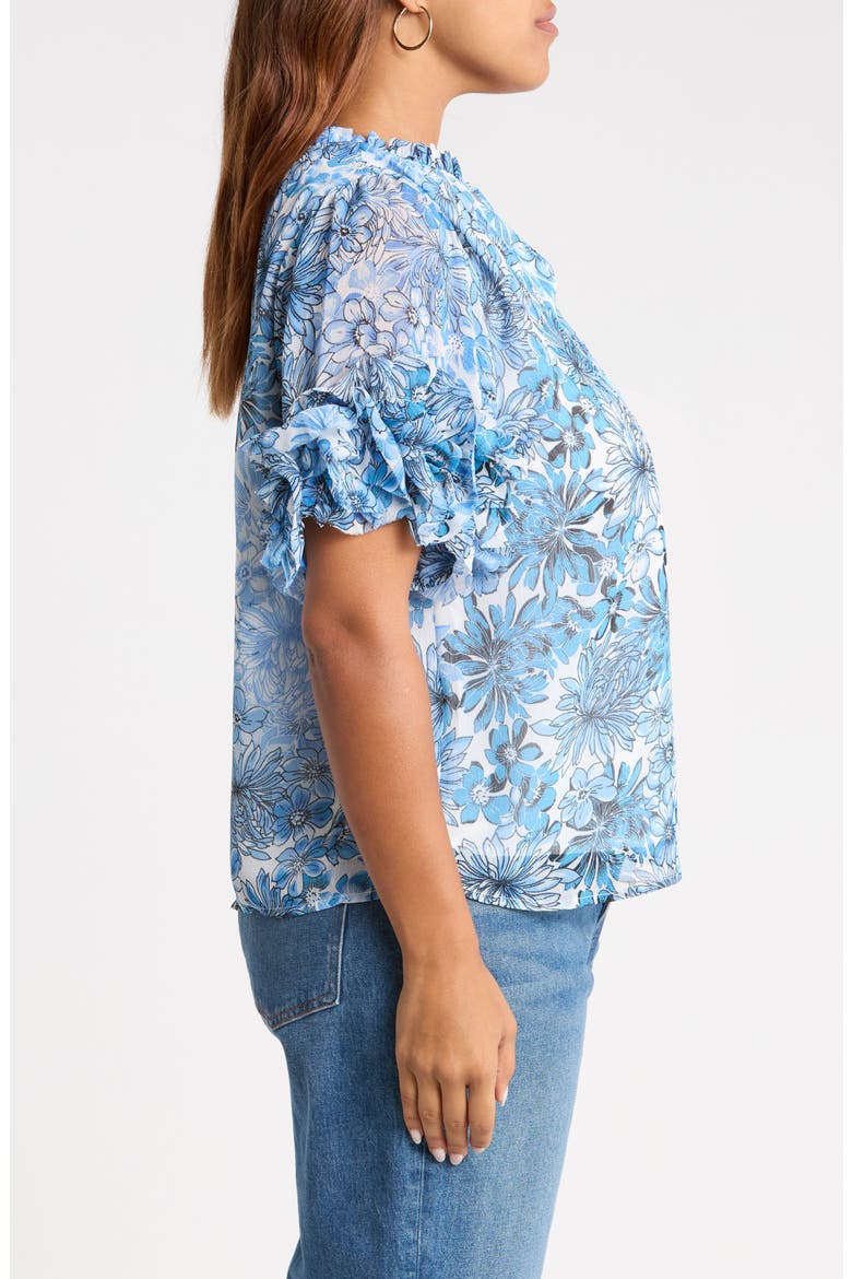 Tierra Endry Ruffle Floral Top, Alternate, color, BLUES