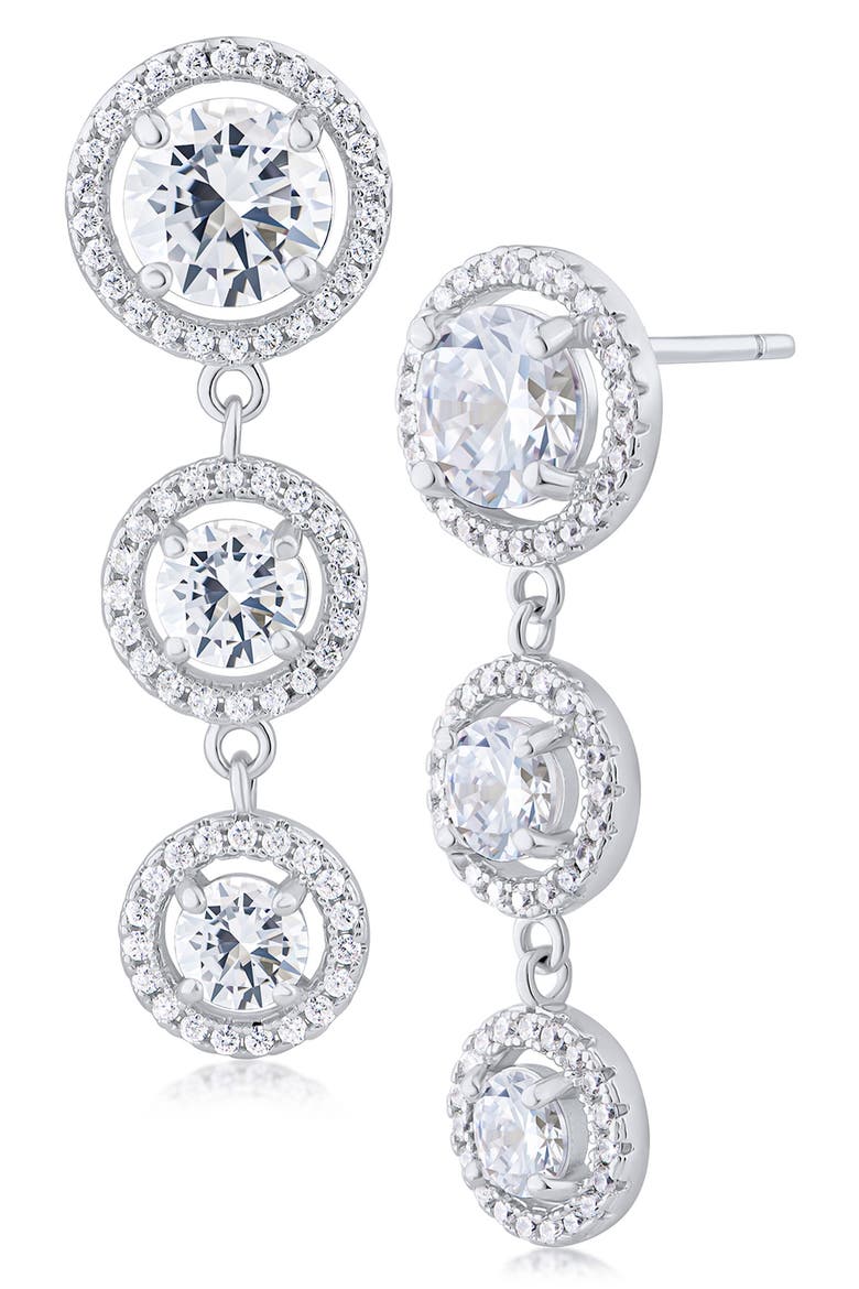 Graduated Cubic Zirconia Halo Linear Drop Earrings, Main, color, CLEAR/ SILVER