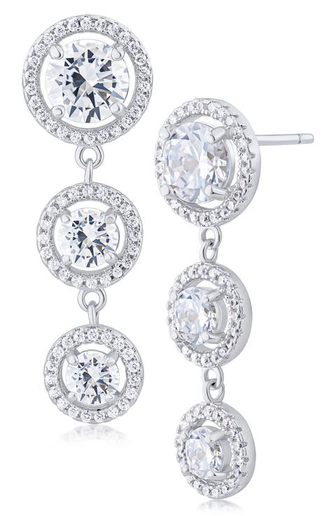 Graduated Cubic Zirconia Halo Linear Drop Earrings