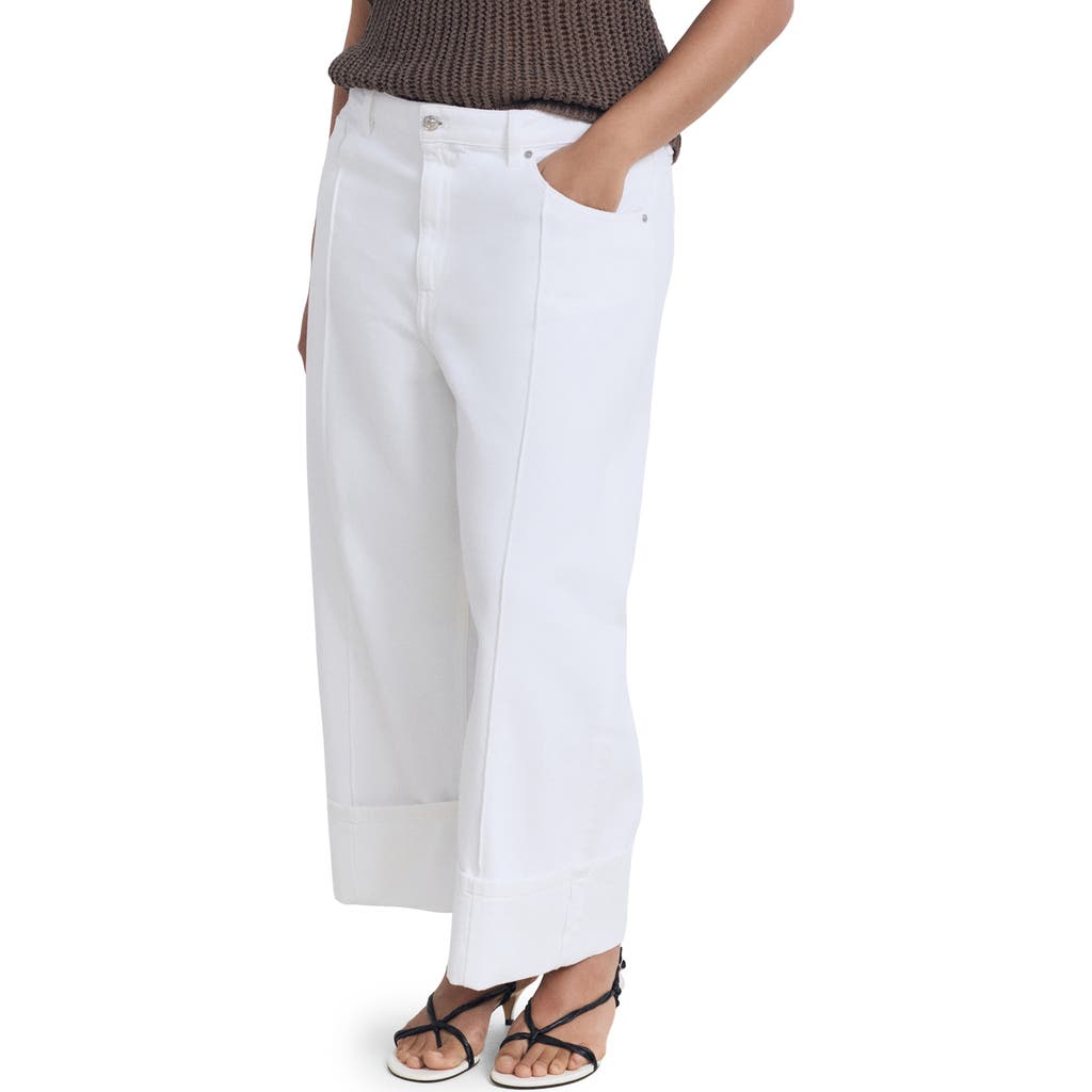 Mango Turned Up Wide Leg Jeans In White