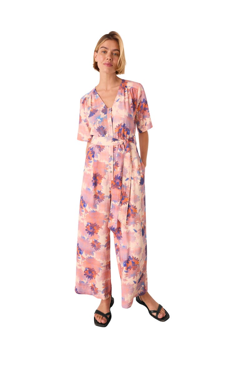 Floral Button Front Cropped Jumpsuit, Main, color, Pink/Multi