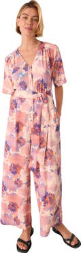 Whistles Floral Button Front Cropped Jumpsuit