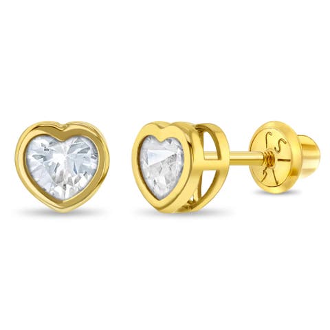 14k Heart Bezel Simulated Birthstone Earrings