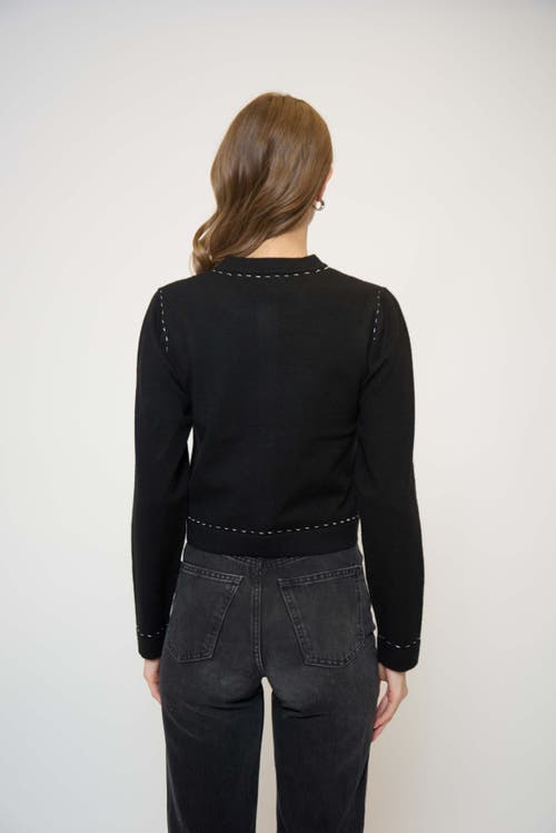 Central Park West Crystal Lurex Whipstitch Cardi In Black