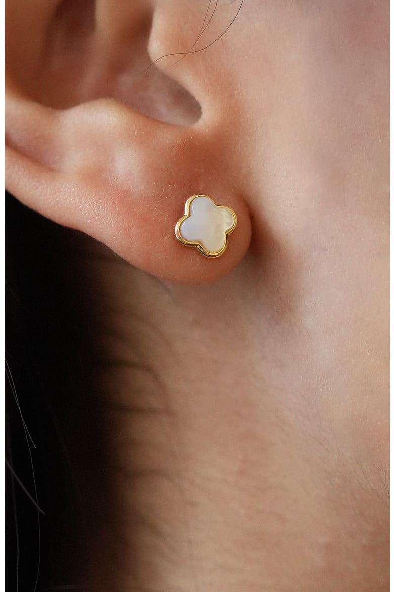 Mother-of-Pearl Clover Stud Earrings, Alternate, color, GOLD