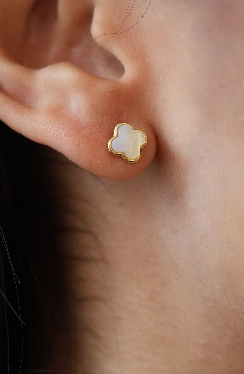 Argento Vivo Sterling Silver Mother-of-Pearl Clover Stud Earrings, Alternate, color, Gold