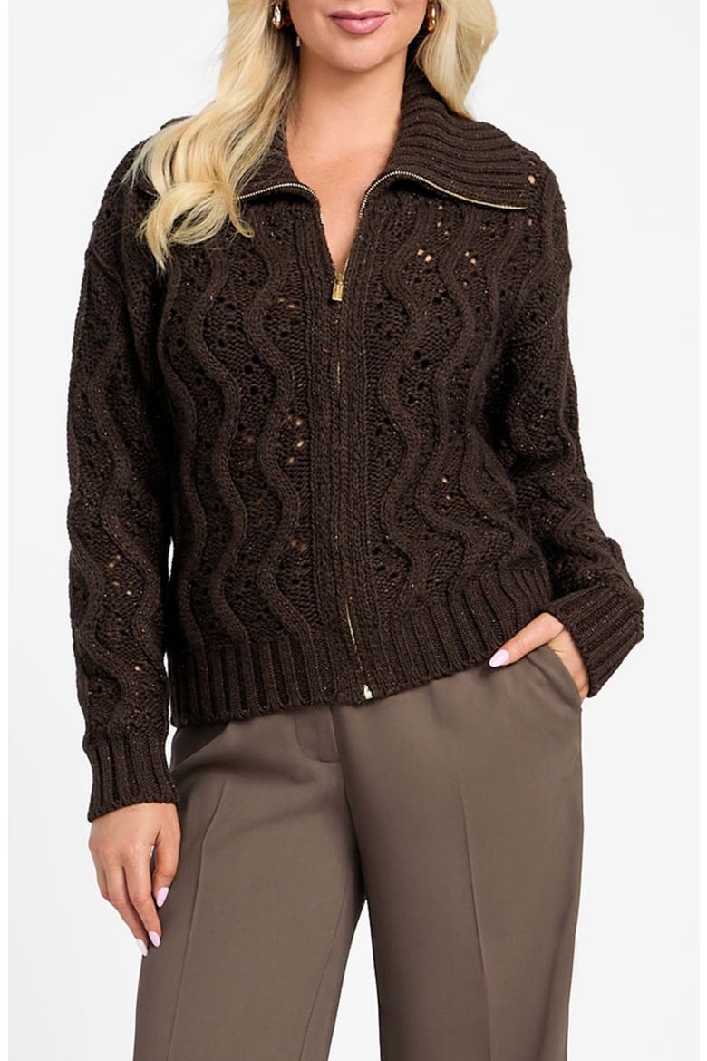 Adenora Metallic Cable Cardigan, Main, color, BROWN