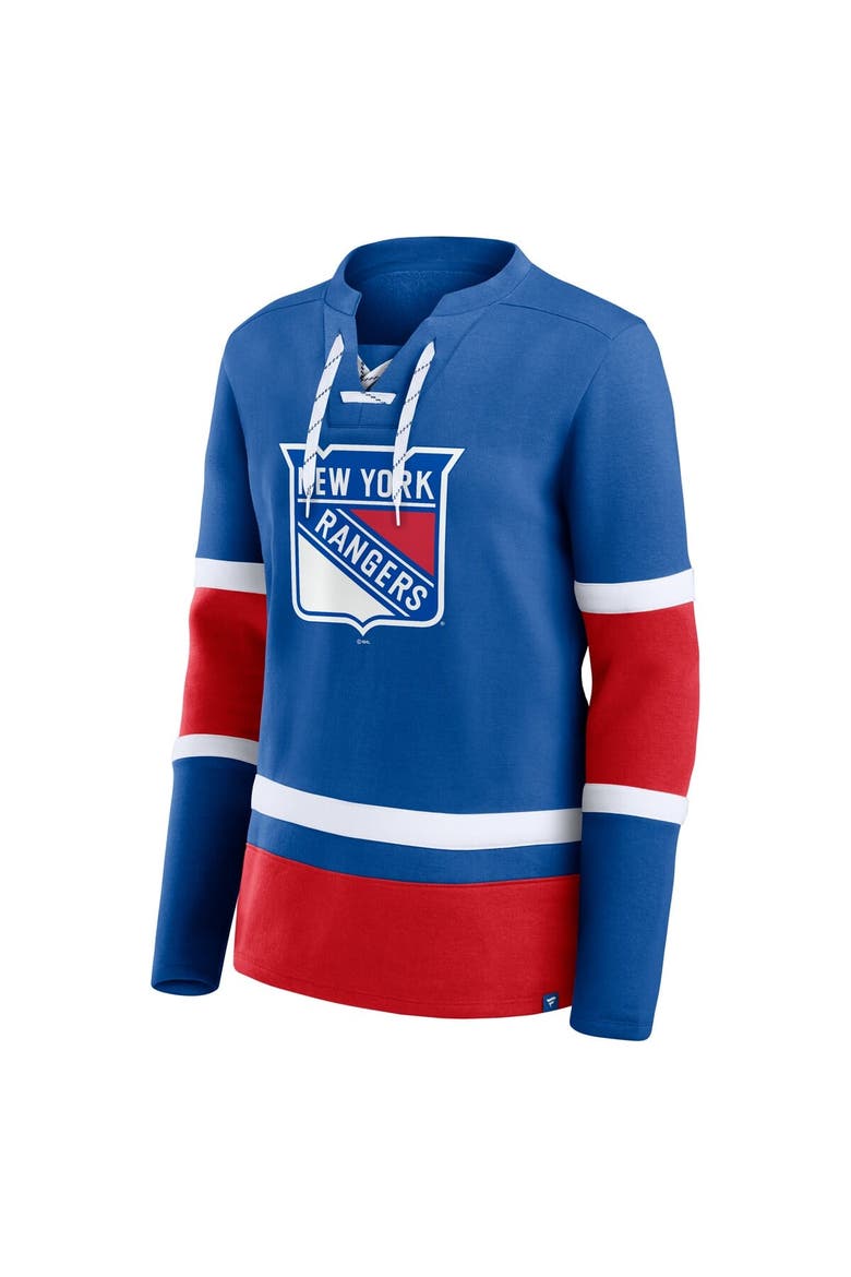 Women's Fanatics Blue New York Rangers Prime Time Lace-Up Long Sleeve T-Shirt, Alternate, color, Blue