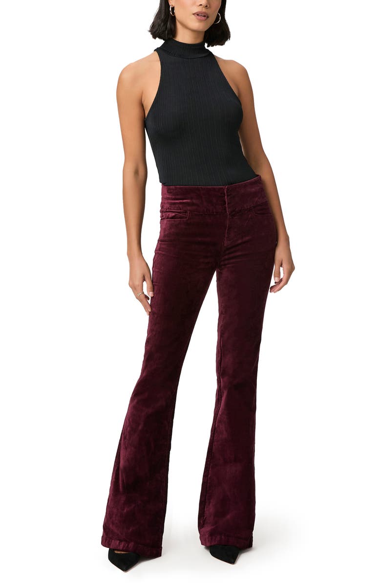 PAIGE Lou Lou Wide Leg Velvet Flare Pants, Alternate, color, Dark Oxblood