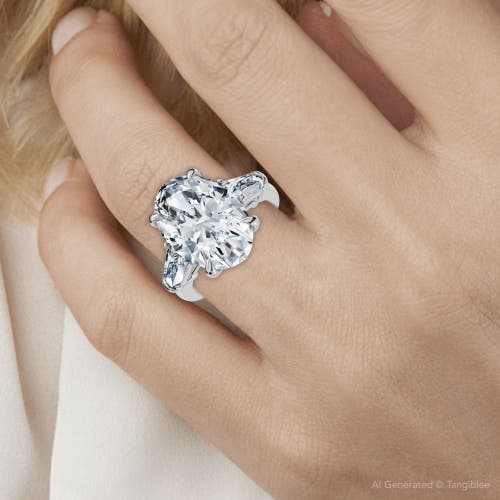 Bliss Diamond Certified 4 1/3ct Oval & Baguette Diamond Engagement Ring 14k Gold/pt Lab Grown In Silver