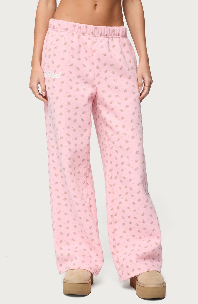 EDIKTED Floral Low Rise Straight Leg Sweatpants, Main, color, 