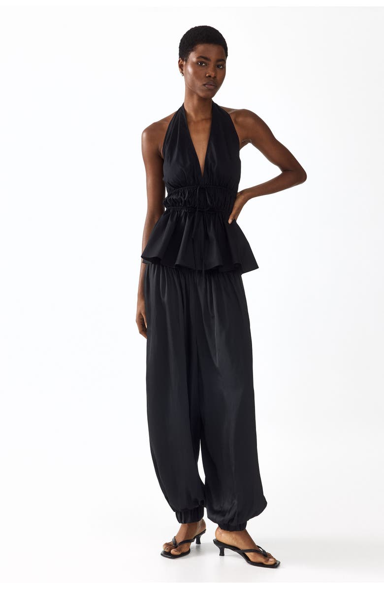 H&M Peplum Halterneck Top, Alternate, color, Black