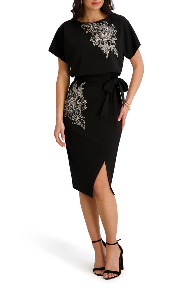 Crepe Scuba Cap Sleeve Dress, Main, color, BLK/IVY