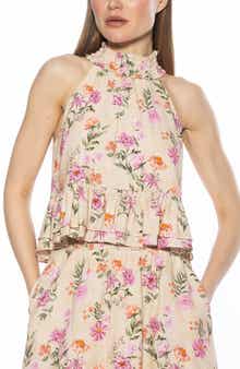 Alexia Admor Roth Smocked Ruffle Halter Top