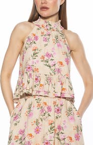 Alexia Admor Roth Smocked Ruffle Halter Top