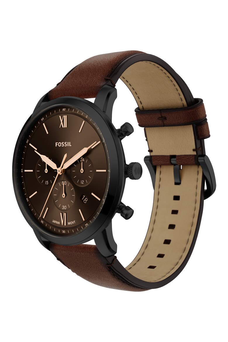 Neutra Brown Chronograph Leather Strap Watch, 44mm, Alternate, color, BROWN