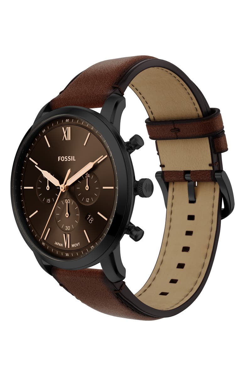 Fossil Neutra Brown Chronograph Leather Strap Watch, 44mm, Alternate, color, 