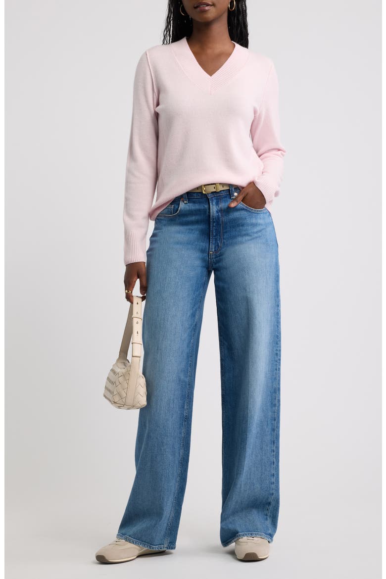 Wool & Cashmere V-Neck Sweater, Alternate, color, PINK SUGAR