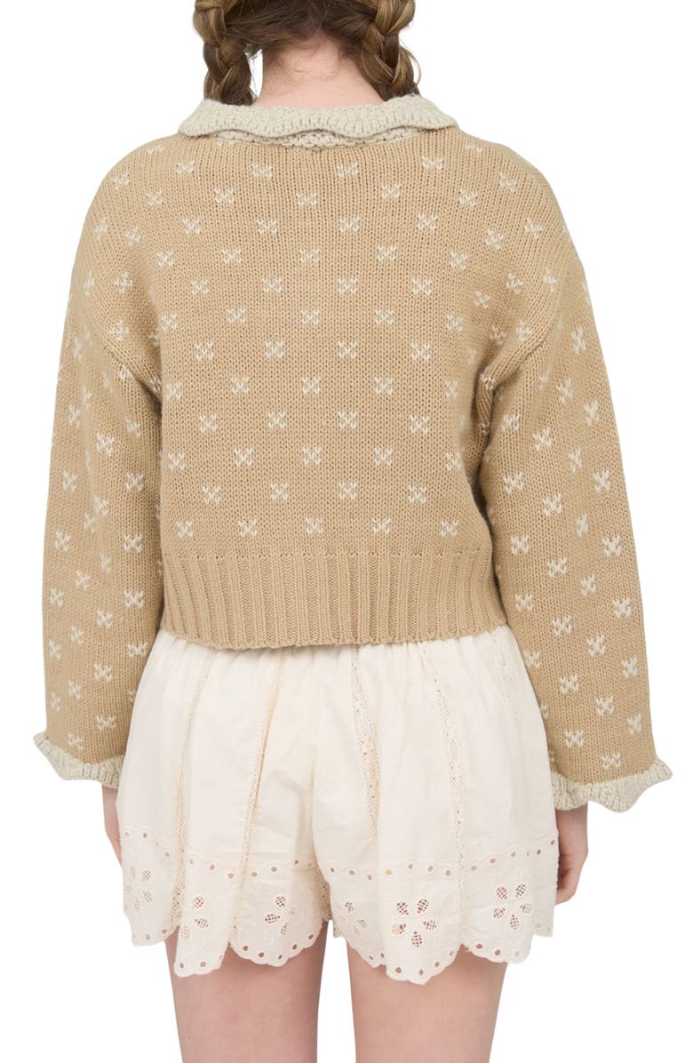 Blu Pepper Knit Collar Cardigan, Alternate, color, Khaki