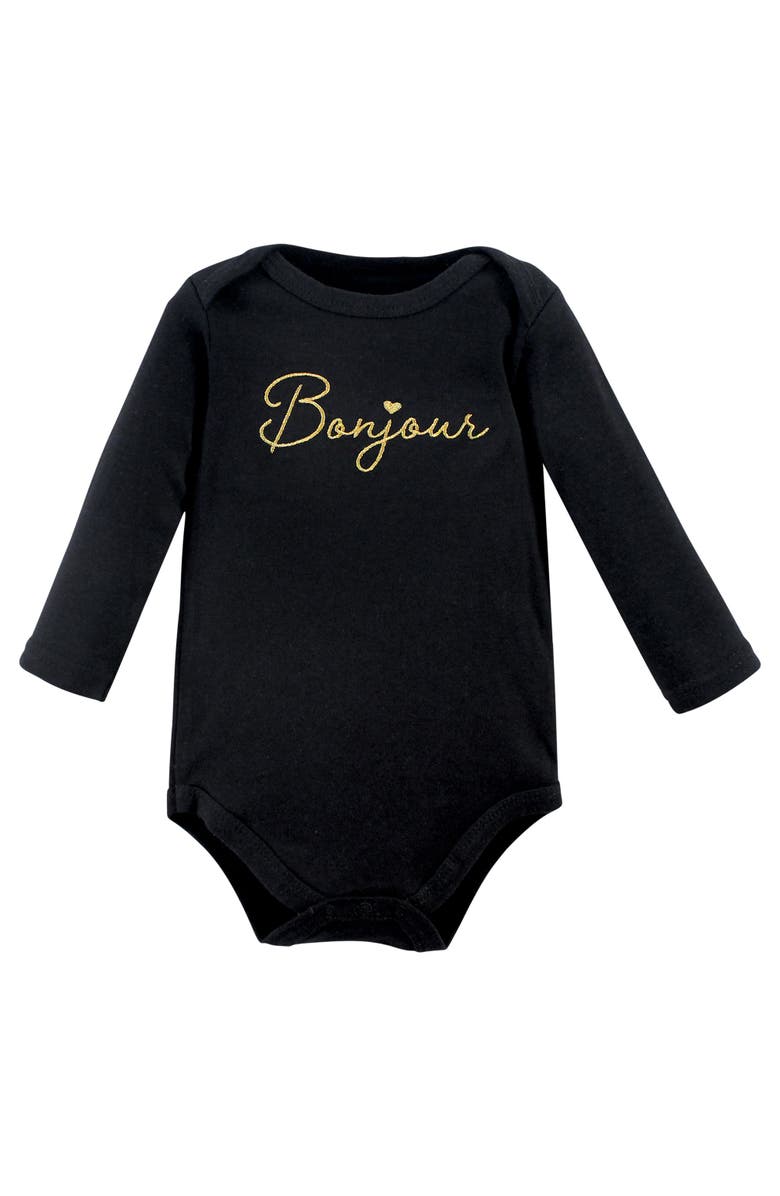 Hudson Baby Essential All-Cotton Long-Sleeve Bodysuit Triple Pack, Alternate, color, Bonjour Dachshund