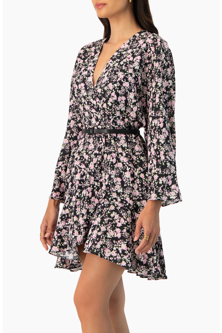 Dolan Sleeve Short Floral V-Neck Dress, Alternate, color, Black