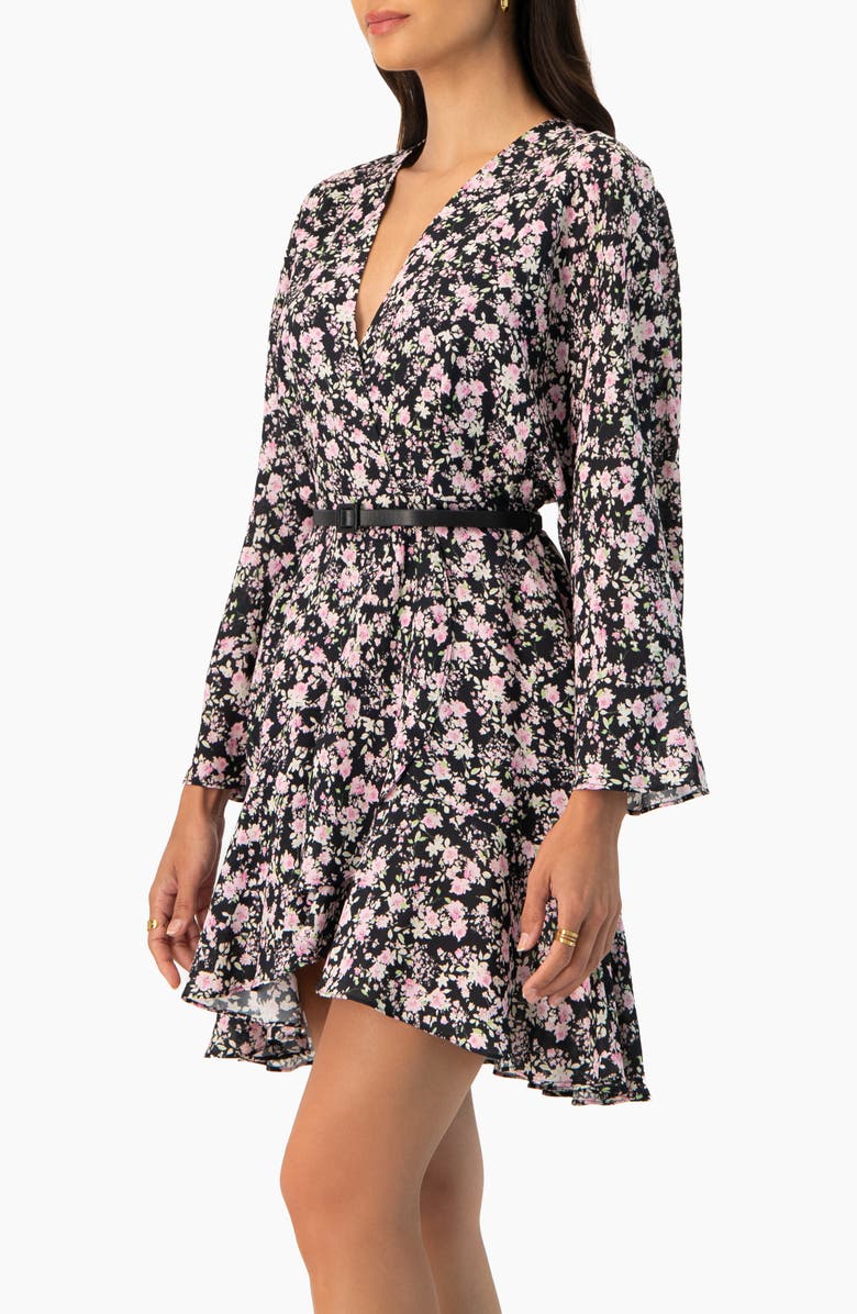 IVONNE Dolan Sleeve Short Floral V-Neck Dress, Alternate, color, Black