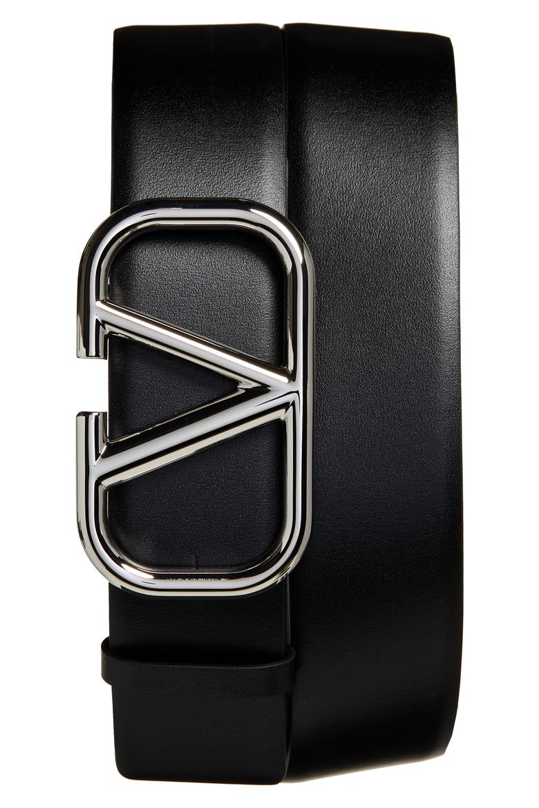 VLOGO Buckle Leather Belt, Main, color, BLACK