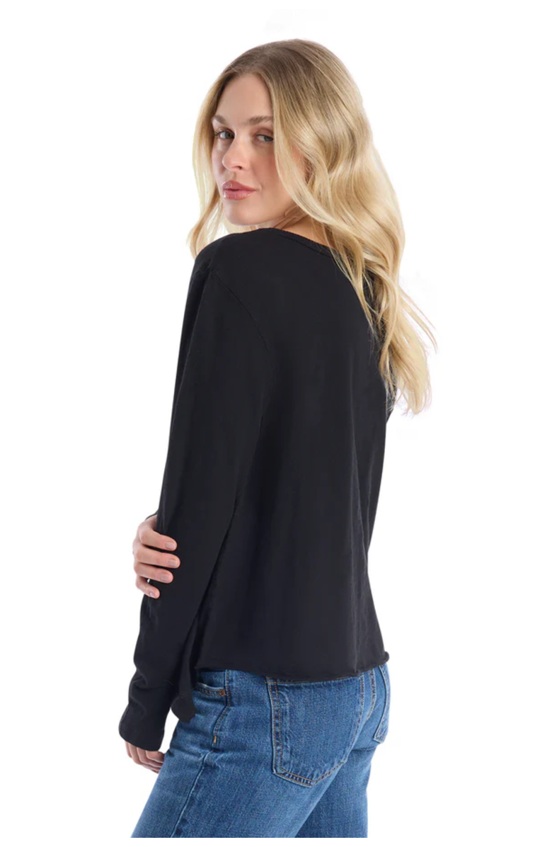 WILT Clothing Long Sleeve Tee With Asymmetrical Hem & Button Detail, Alternate, color, Black