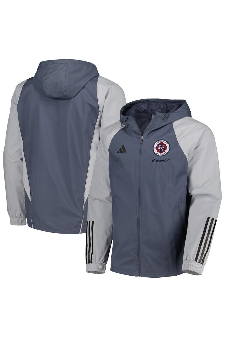 Men's adidas Charcoal New England Revolution All-Weather Raglan Hoodie Full-Zip Jacket, Main, color, Charcoal