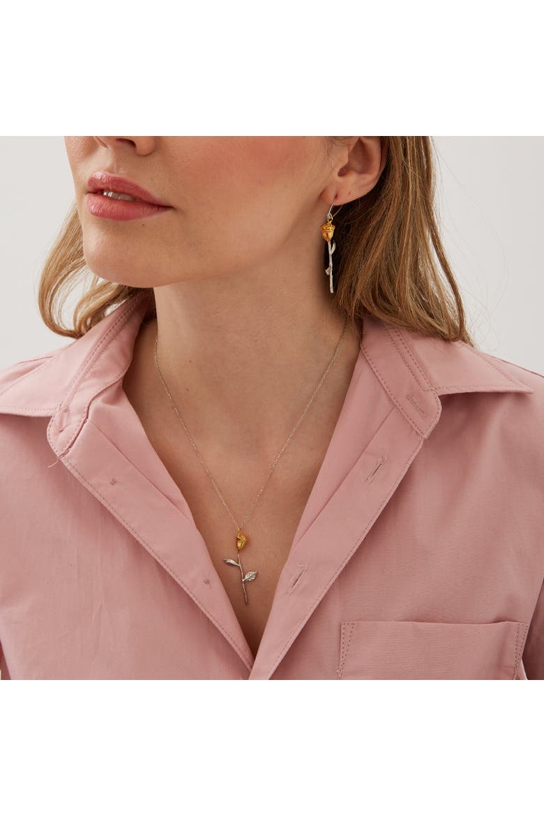 Gold Color Rose Sterling Silver Necklace, Alternate, color, Silver