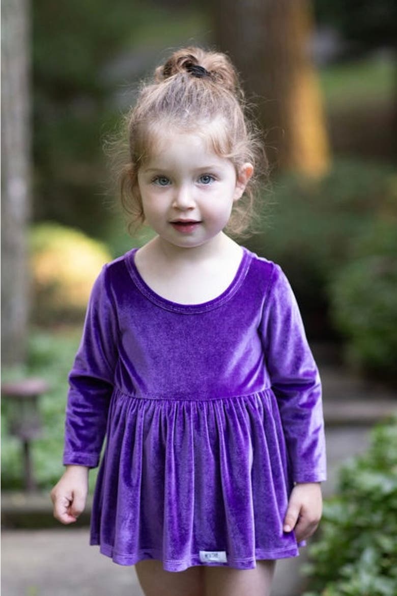 Stretch Velvet Long Sleeve Bubble Romper, Alternate, color, Dark Purple