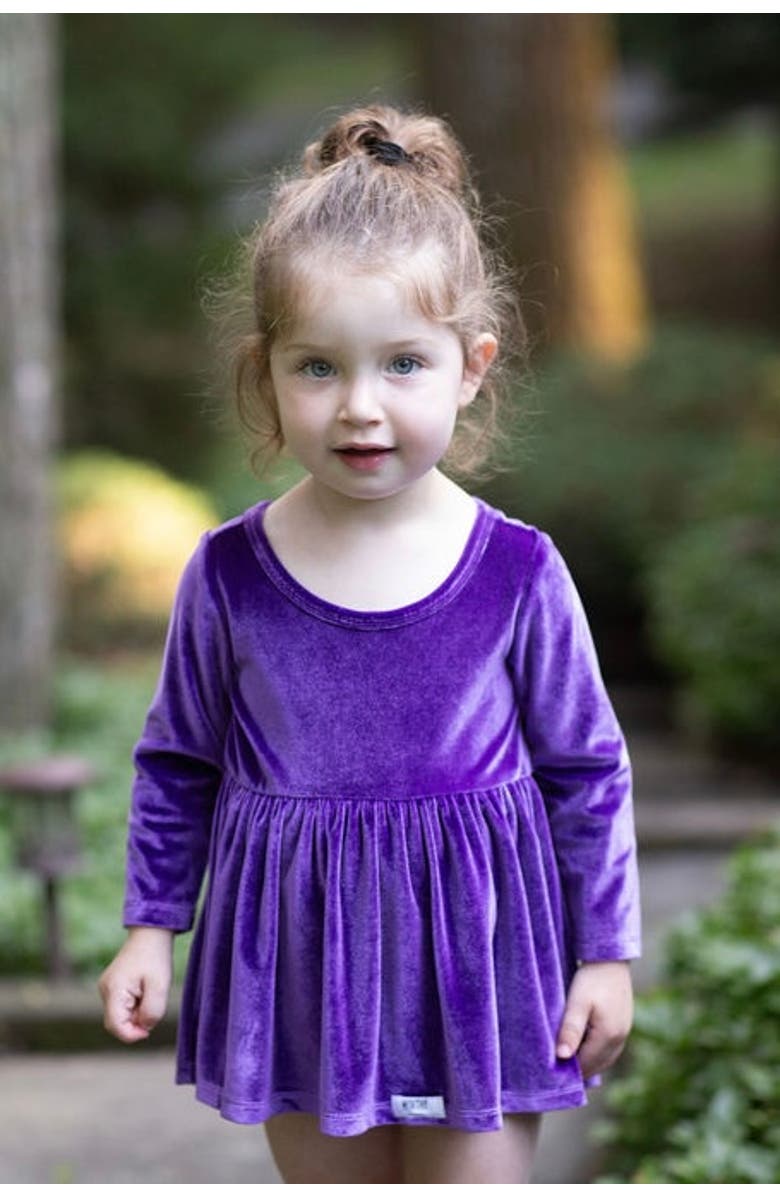 WORTHY THREADS Stretch Velvet Long Sleeve Bubble Romper, Alternate, color, Dark Purple