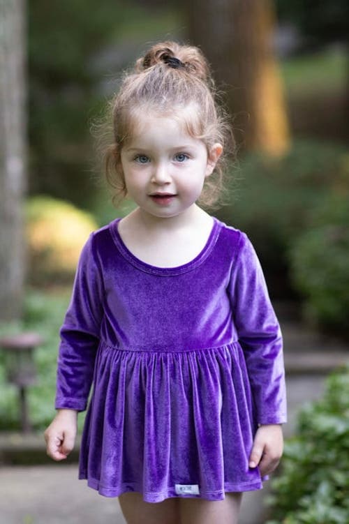 Worthy Threads Stretch Velvet Long Sleeve Bubble Romper In Purple