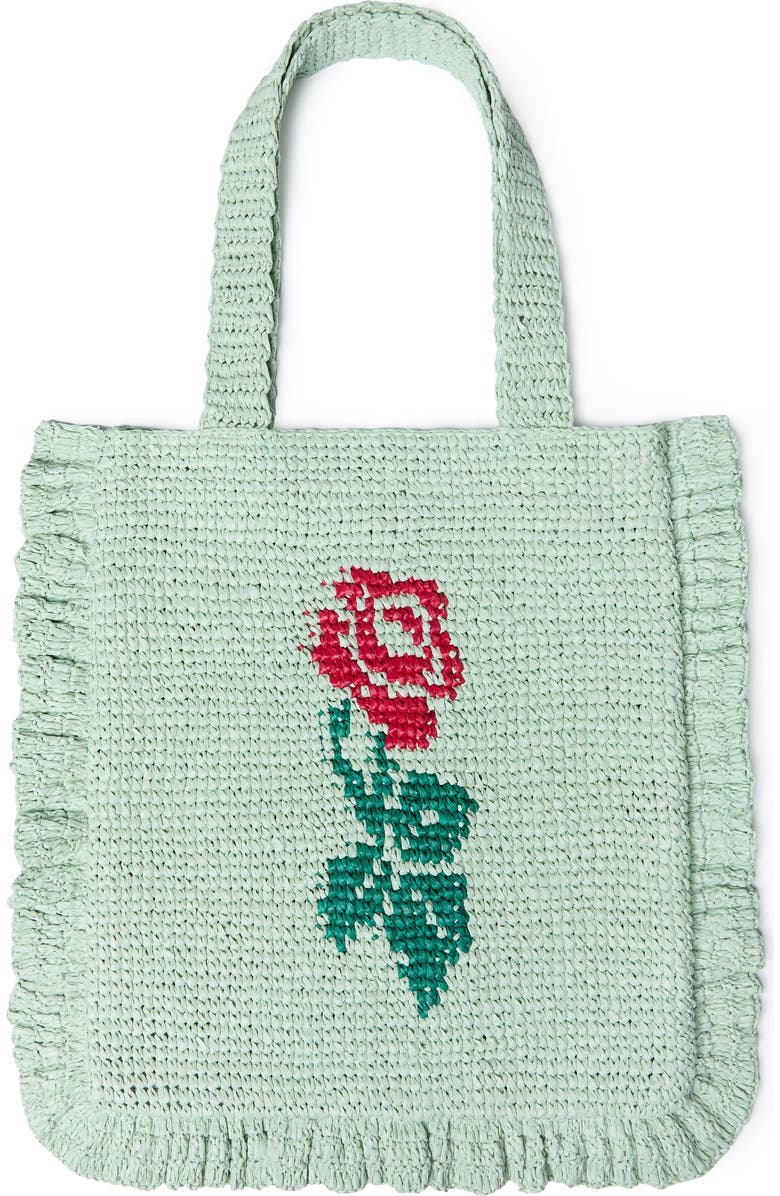 Loeffler Randall Justine Raffia Ruffle Tote Bag, Main, color, Mint/ Red/ Green